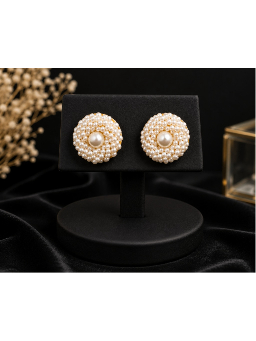 Vintage Faux Pearl Cluster Statement Stud Earrings